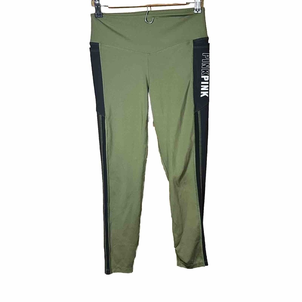 PINK Active Green Striped Workout leggings women's size medium